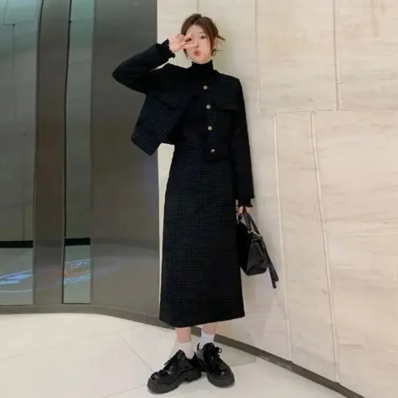 

Insozkdg Chic Skirt Suits Women Autumn Winter Slightly Slimming High-End Elegant Lady Temperament French Two-Piece Sets Women