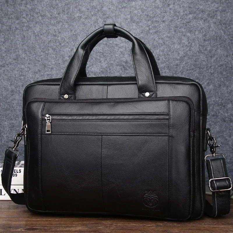 Nieuwe Luxe Koe Echt Lederen Mannen Aktetas Mannen Aktetas Schoudertas Mannen Messenger Laptop Computer Tas 16 Inch