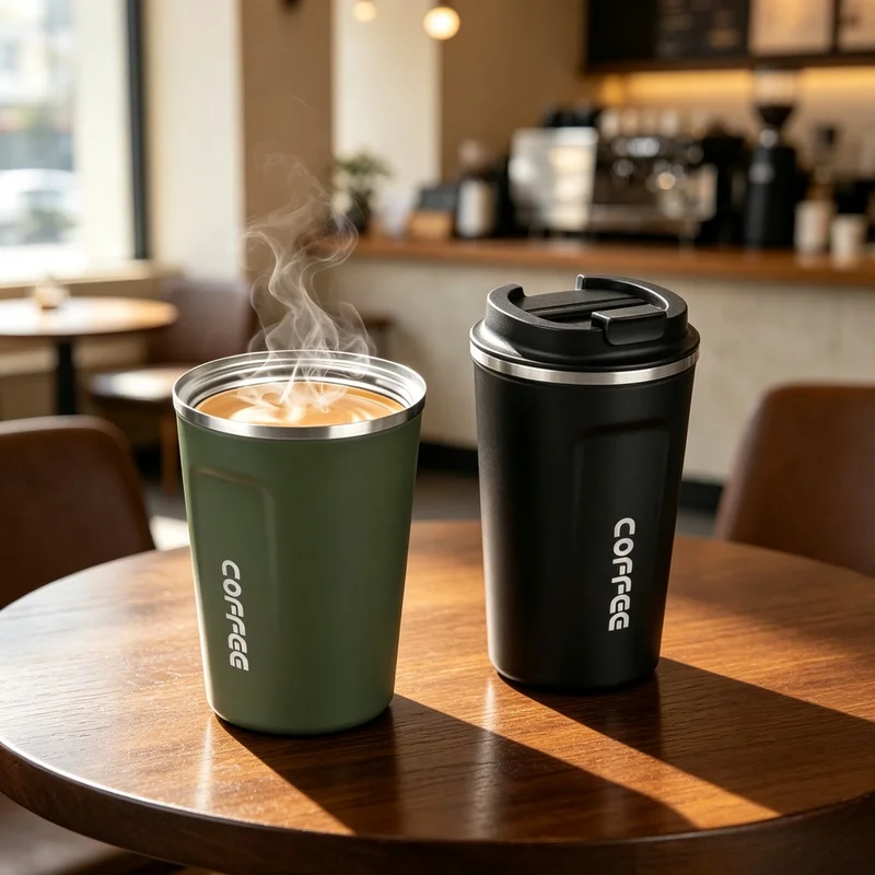 Thermo Cafe Car Coffee Mug, 380/510ML Leak Proof Travel Thermo Cup, Double Stainless Steel Insulated Tumbler for Tea Water Coffe