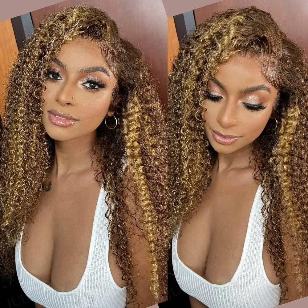 30 32 بوصة تسليط الضوء على أومبير الدانتيل الباروكة الأمامية 13x4 شعر بشري مجعد الباروكات للنساء 4/27 الملونة موجة عميقة 4x4 الدانتيل إغلاق شعر مستعار