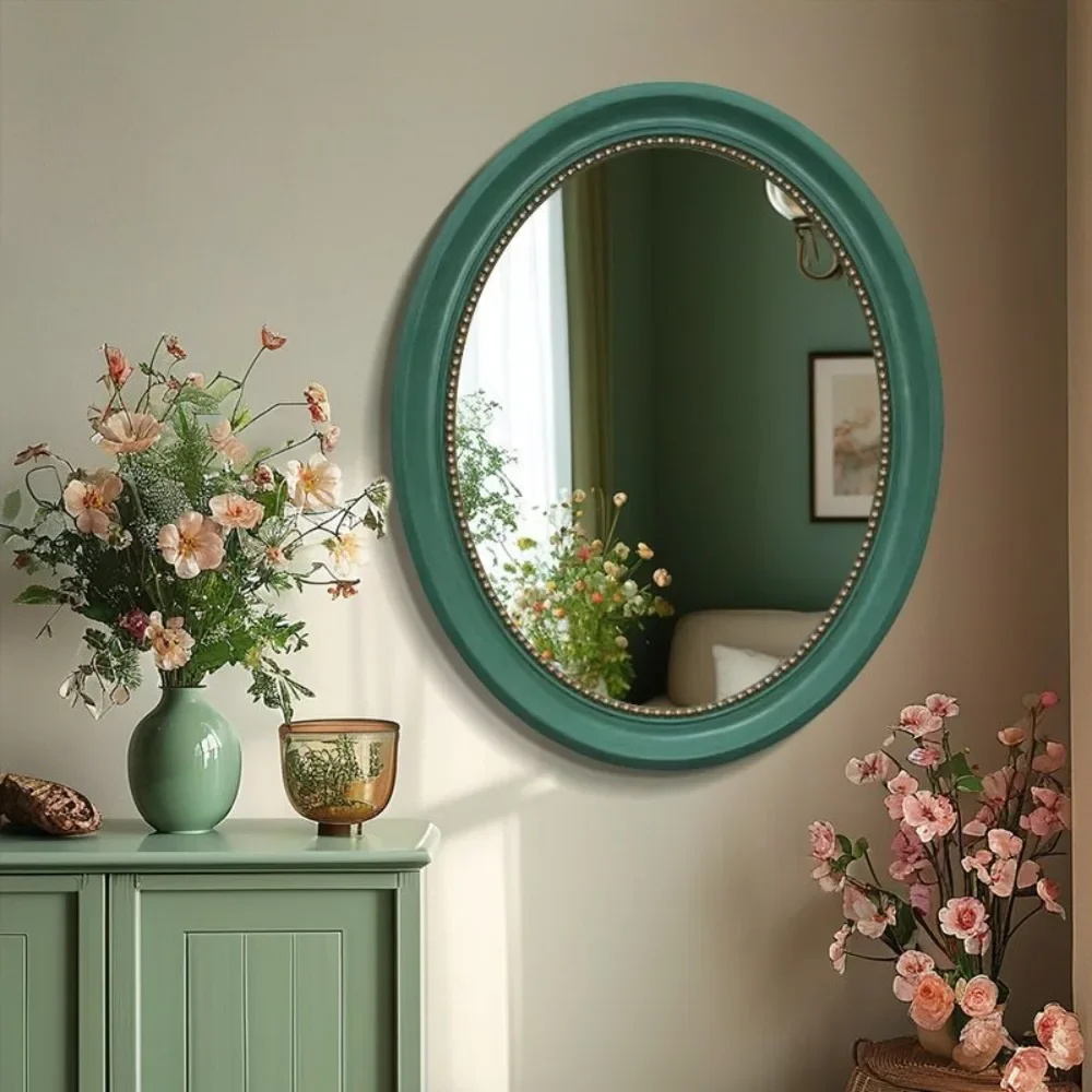 Nordic Retro Decorative Vanity Mirror 56x70.5cm Oval-shaped Mirror Makeup Wall-mounted Bathroom Mirror Modern Home Decoration