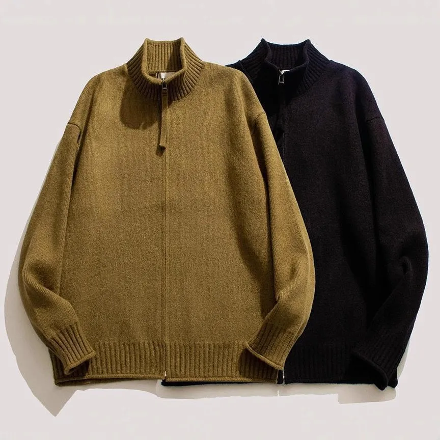 

Zippered Knitted Cardigan Men's Casual Sweater Jaet Stand Collar Youth Faion Trendy Autumn Winter New Arrival Retro Sle