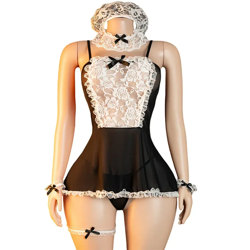 

Sexy Naughty Maid Crotchless Set Erotic Costume Sexy Lace Baby Doll Lingerie Body Open Hip Erotic Play For Women Adults Bodysuit