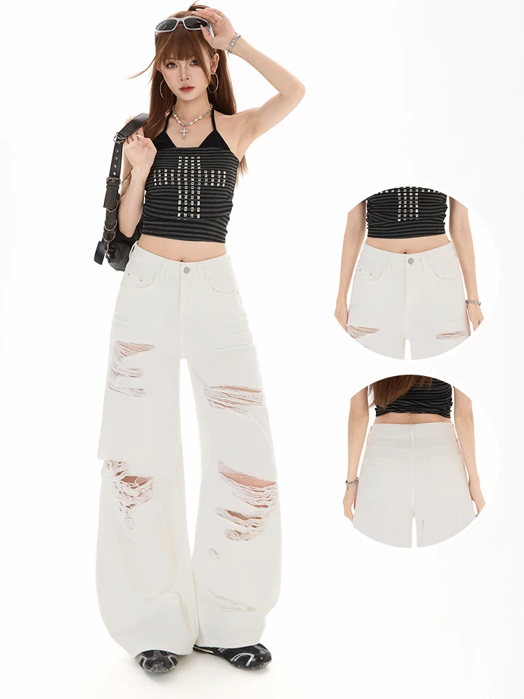 

White High Street Wide Leg Straight Cut Jeans Women Summer Thin New Style Slimming High End Fashionable Denim Pants