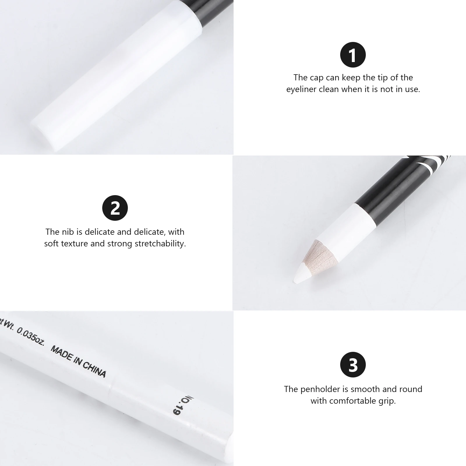 

12 Pcs White Eyeliner Pencil Highlighter Makeup Waterproof Wooden Pole Accessory Long Wearing Non Fade Eyeshadow Pen Fine Tip