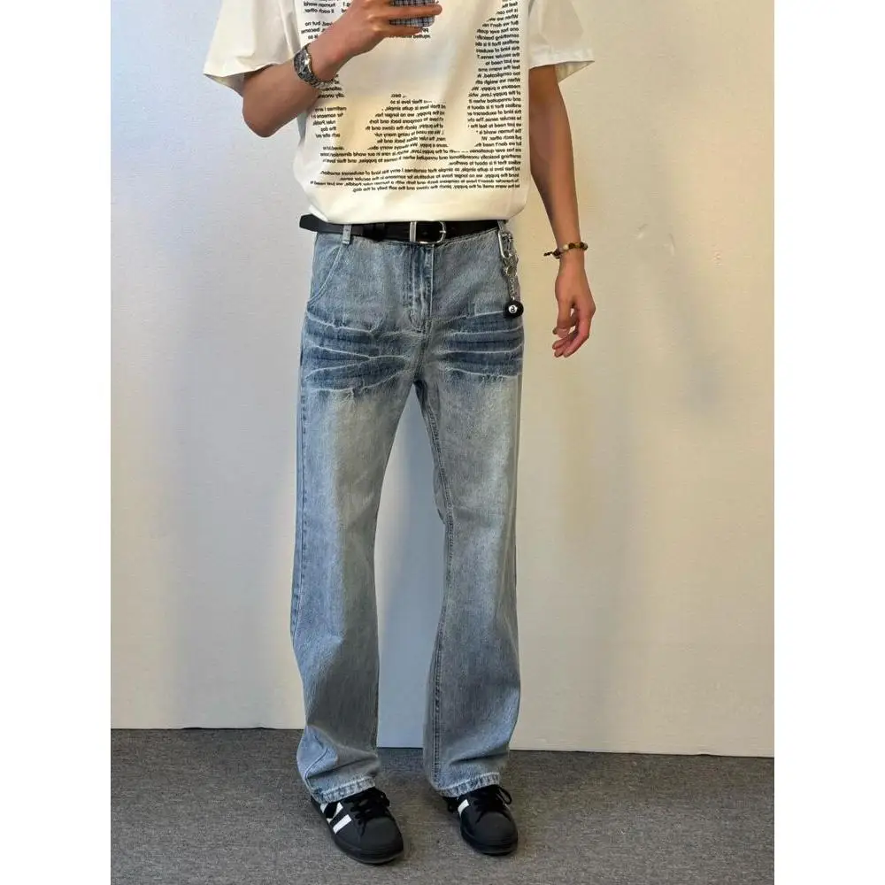 

Мужские джинсы Waed Cra Blue свободного прямого кроя, в стиле хип-хоп, для уличной моды, летние широкие брюки, длинные штаны из смесового полиэстера и хлопка