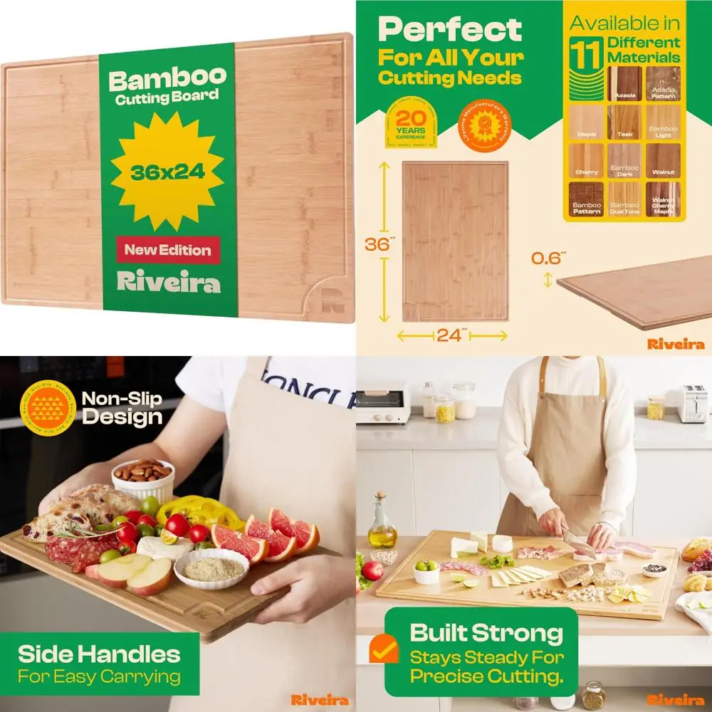 

Gourmet Bamboo Grandeur - Large 36 x 24 Wooden Cutting Board for Kitchen Use - Durable Bamboo Wood Cutting Surface