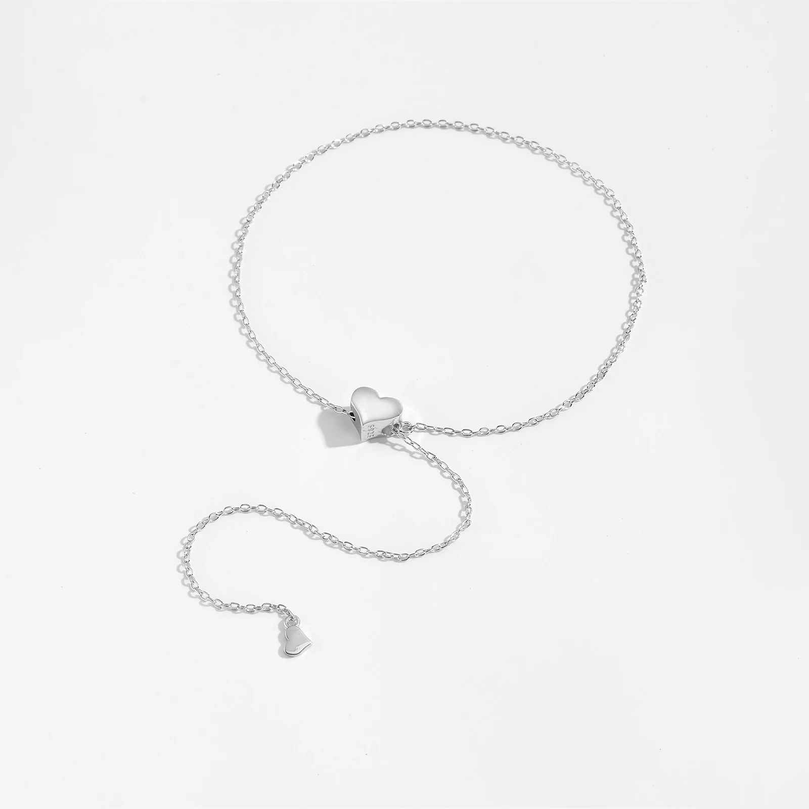 VEWANT Women 925 Sterling Silver Heart Plain Charm Transformer Adjustable Fix Pulling Bracelet Silica Stopper Fine Jewelry