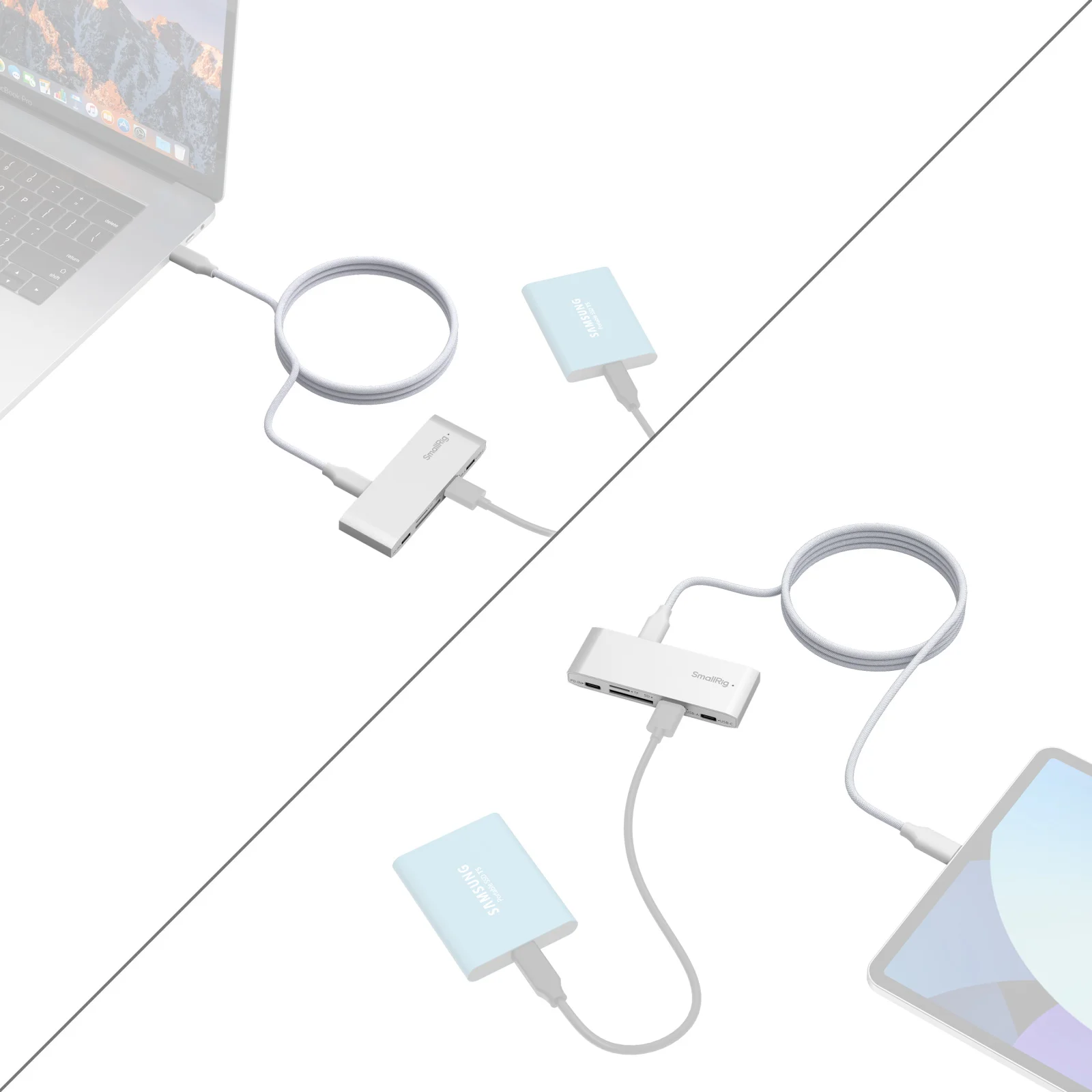 قارئ بطاقات الذاكرة SmallRig 5 في 1 للتصوير الفوتوغرافي أثناء السفر لإدارة جهد احتياطية للصور ومقاطع الفيديو كابل USB-C مقاس 120 سم