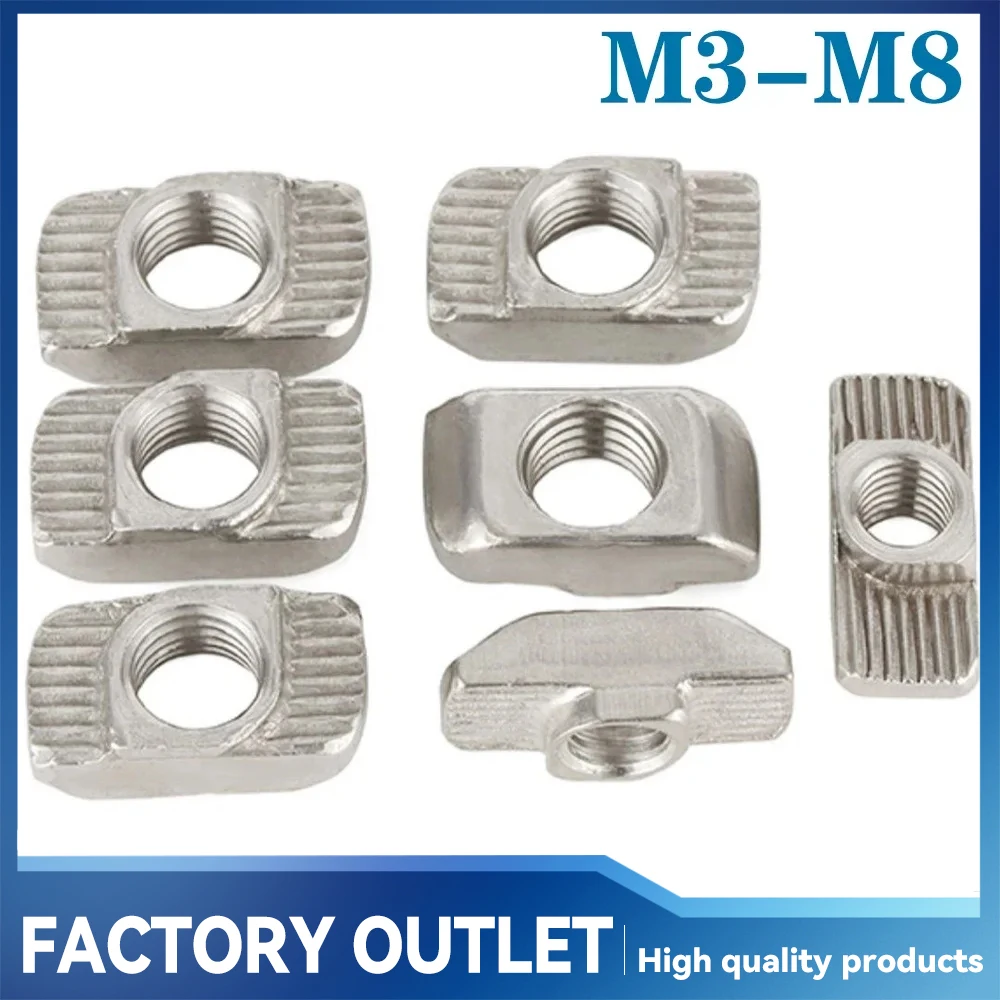 10-50Pcs M3 M4 M5 M6 M8 T-nut Hammer Head T Nut Connector Nickel Plated Carbon Steel for 20/30/40/45 Series Aluminium Profile