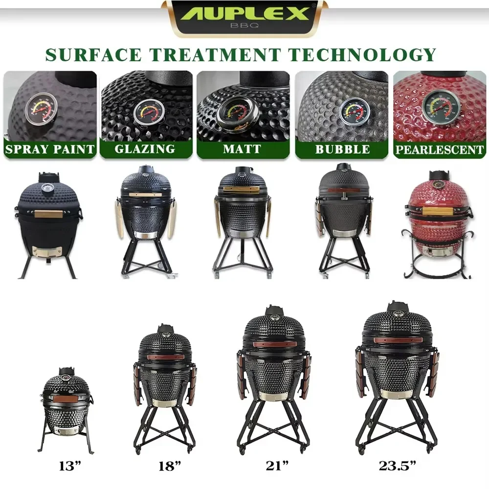 Outdoor Kitchen Rotisserie Ceramic Black Green Barbecue Big Egg Kamado Grill 23