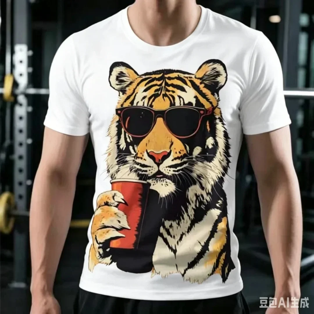 Fashion 3D Tiger Print Men T-shirt Cartoon Animal Graphic T Shirt For Men Wildlife Pattern Short Sleeve Summer Casual Street Top