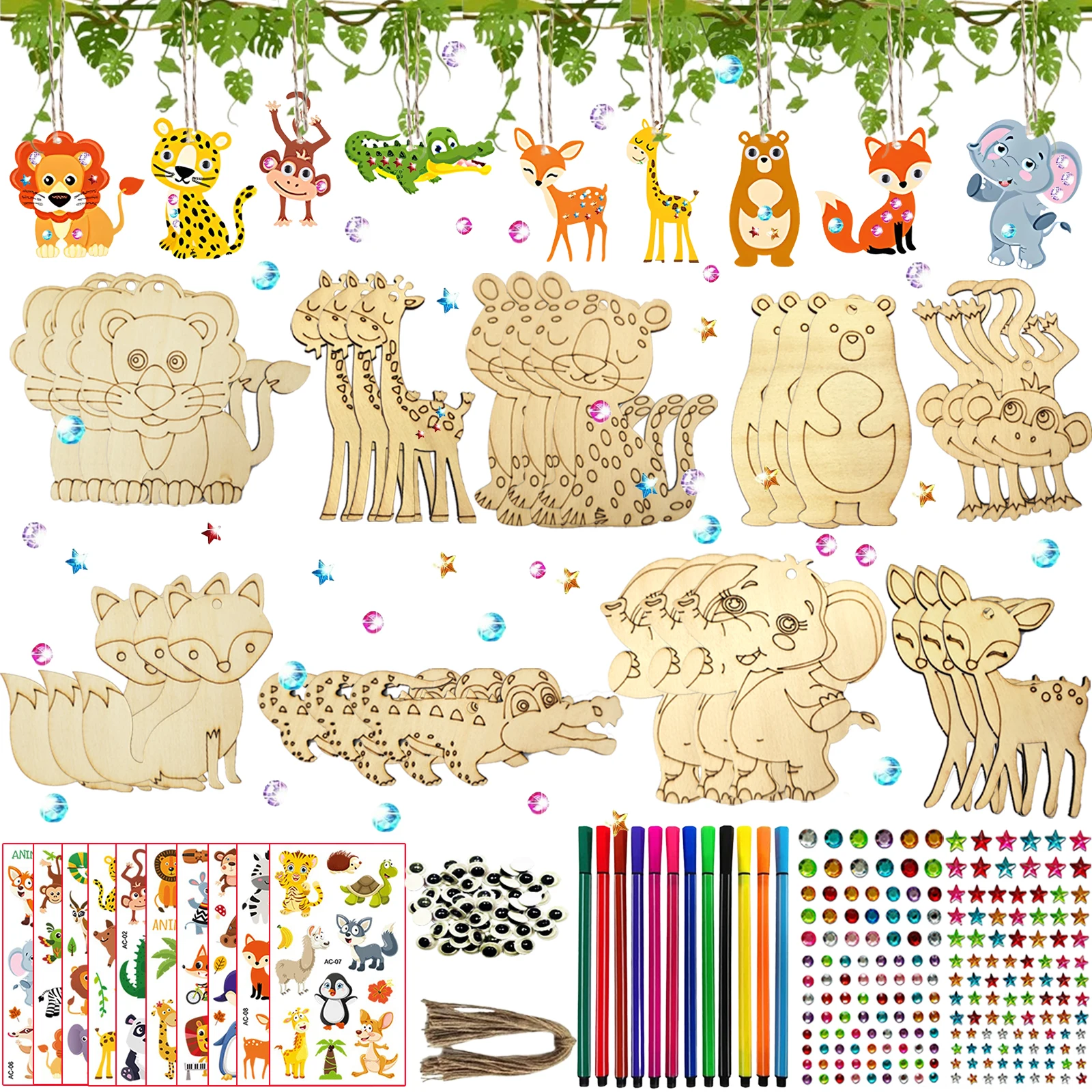 300PCS animal woodworking kit, animal themed crafts, DIY handmade kit, all season woodworking material kit, suitable for DIY han
