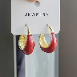 Vintage Metal Enamel Red Hoop Earrings for Women Personality Jewelry Accessories Charm Earring Female Birthday Gift