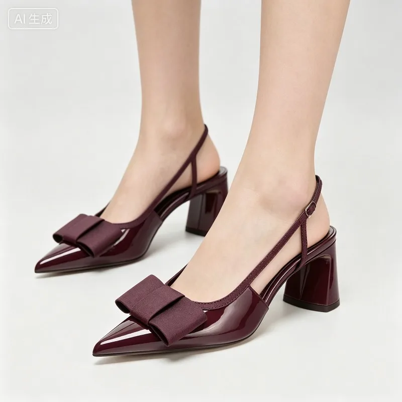 Brand Designer Pumps Pointed Toe Sandals Women Bowknot Patent Leather Elegant Party Dress Shoes Fashion Slingback High Heels