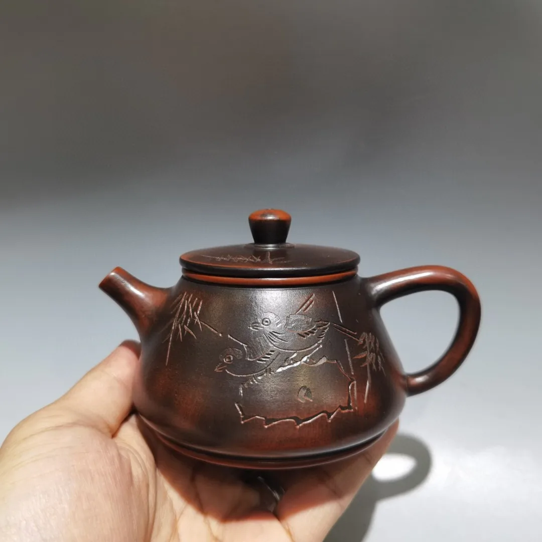 

5"Yingxing Folk Collection Purple Clay Teapot Kiln discoloration Magpie Plum Blossom Pot Kettle Teapot Flagon Tea Ceremony