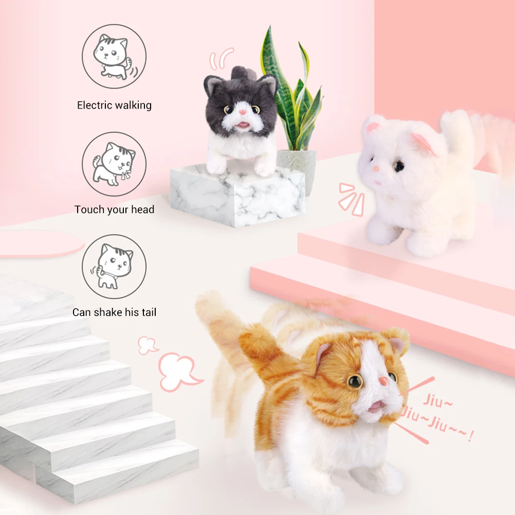 

Electric Kitty Plush Toy Simulation Cat Walking Cry Pet Plush Girl Toy Doll 2 AA batteries (not included)