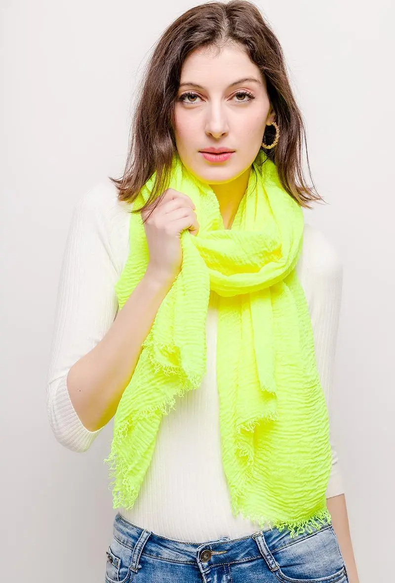 NEW Summer Neon Scarf Plain Bubble Turban Wrinkle Women Scarves Veil Ripple Scarves iridescent Shawl