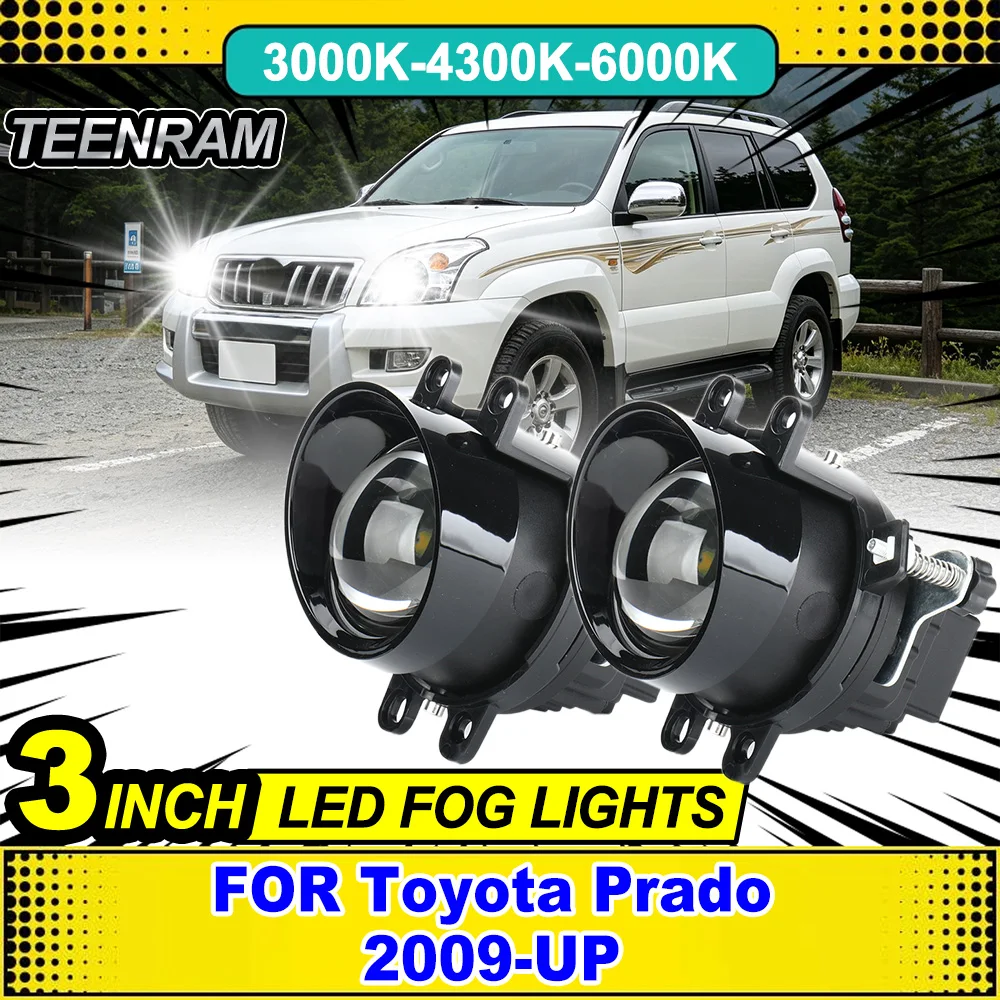 3 inch LED Fog Light Projector Lens Bi-LED Foglamp Hi/Lo Beam 3 Color Switching FOR Toyota Prado 2009-UP