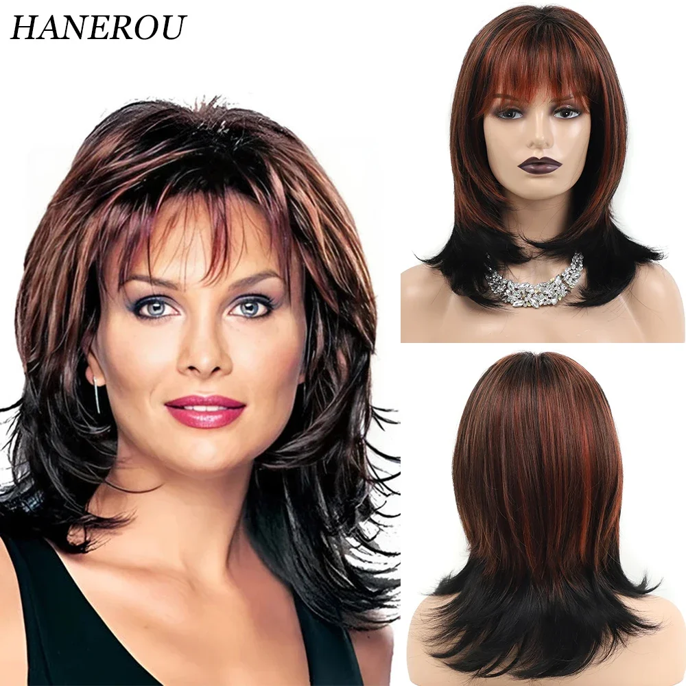 

HANEROU Synthetic Women Wig Natural Long Red Black Ombre Mixed Hair Heat Resistant Wig for Daily Party Cosplay