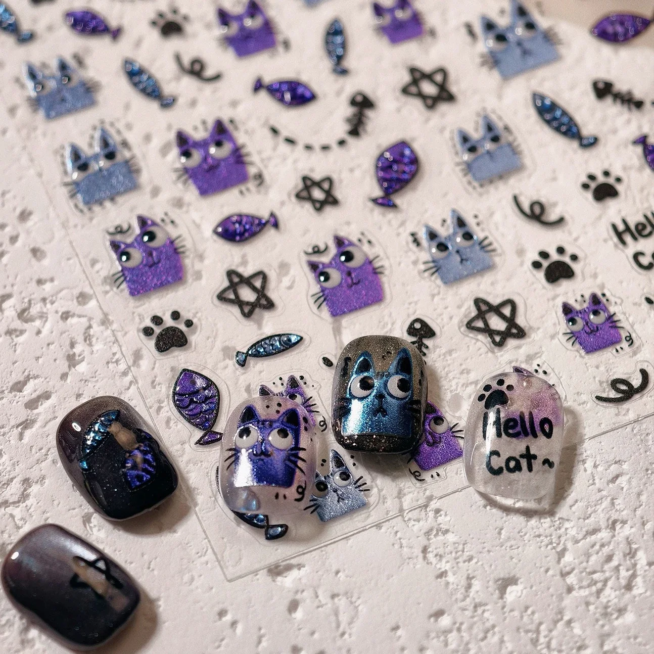 

Lovely Cat Eye Design Cat Cat's Paw Kitten Fish Bone Big Eyes Painting Stars Chic Line Adhesive Nail Art Stickers Manicure Decal