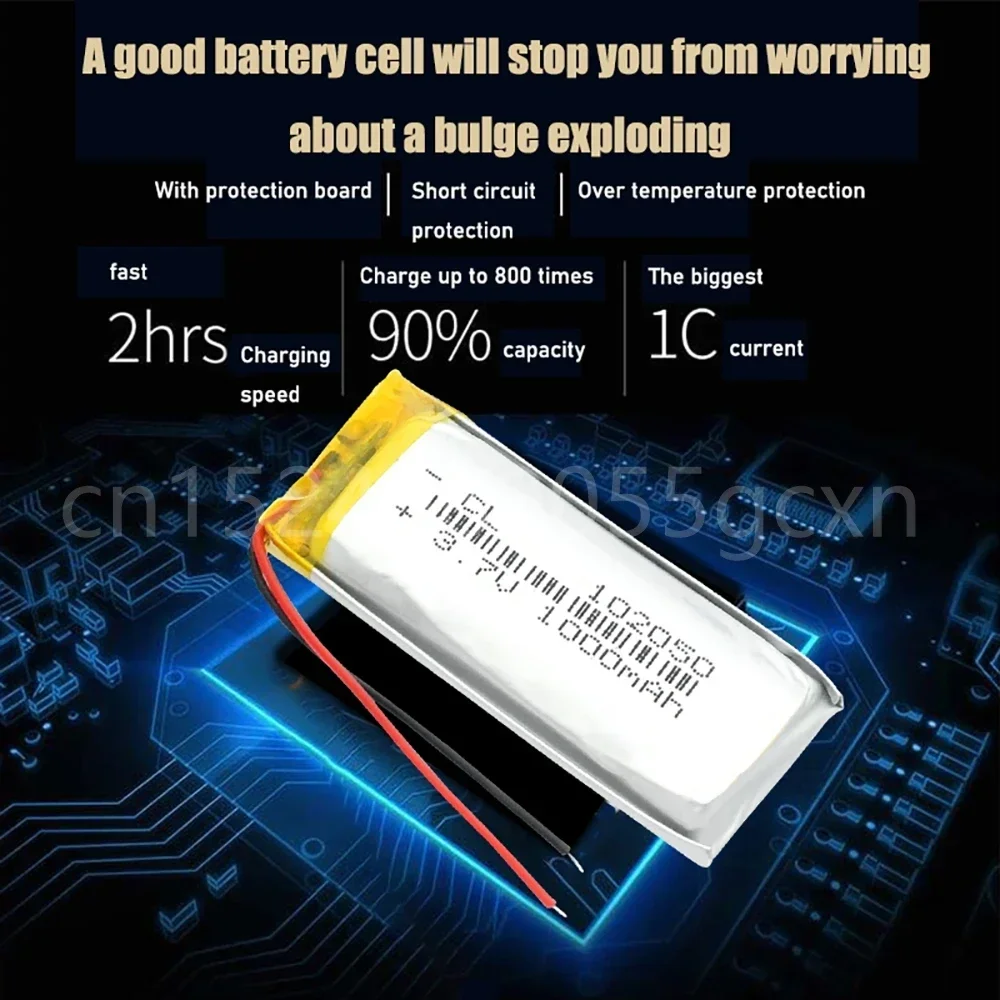 Batería recargable de polímero de litio de 3,7 V 102050   Li-Po de 1000mah para núcleo de carga de altavoz Bluetooth con pistola de acero pequeña