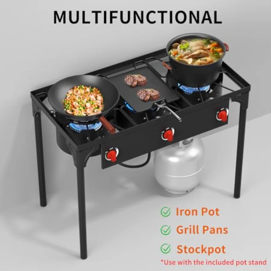 SKOK 3 شعلات موقد البروبان المحمول مع 225000 موقد البروبان عالي الكفاءة للتخييم في الهواء الطلق في الفناء الخلفي للطهي والنزهة