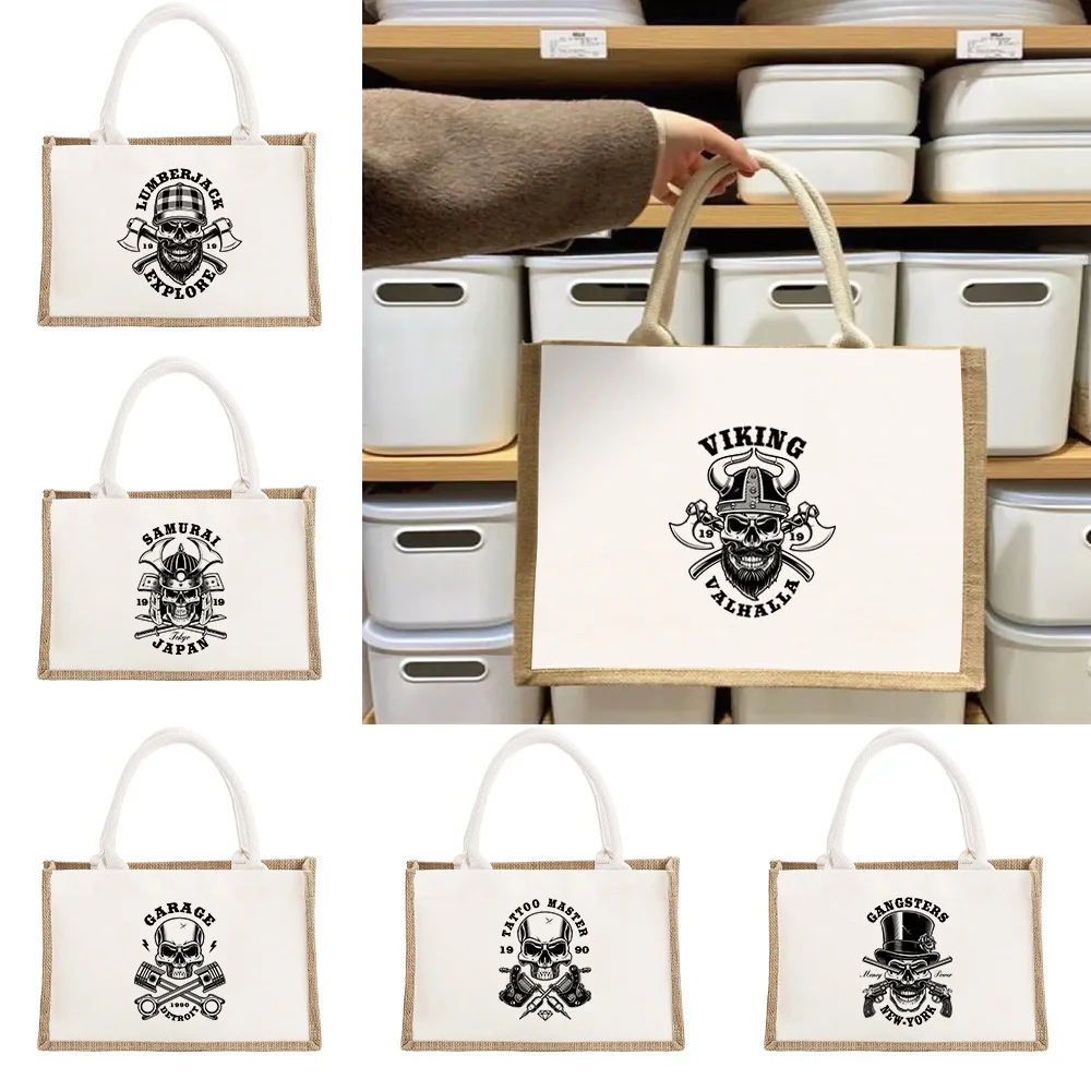 

Grocery Shopping Bags Large Capacity Skull Printing Portable Tote Bag Beach Outdoor Casual Commute Storage Handbag Lightweight
