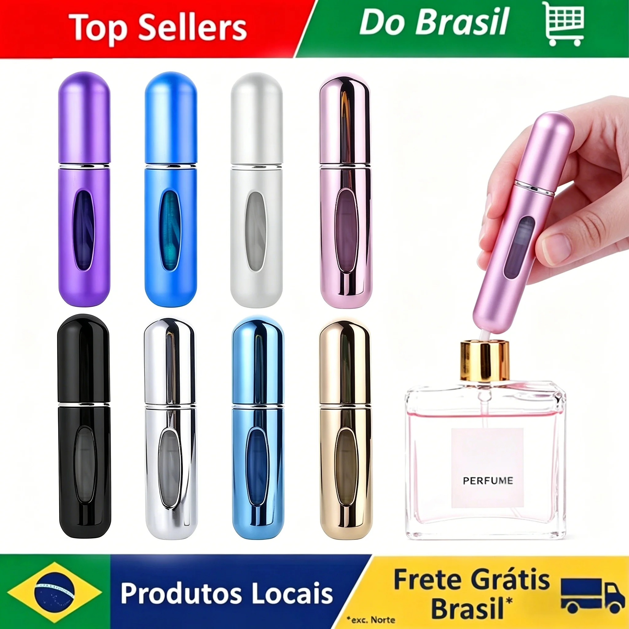 Frasco de Perfume Portátil de Alta Qualidade para Viagem, Recarregável, com Carregamento Direto, Pequeno Amostra de Perfume em Alumínio - Brasil