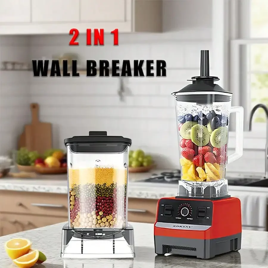 Professional Countertop Mixer 600W High-Speed Electric Mixer Suitable For Milkshakes And Smoothies, With A 2-Liter Container And 2 Cups In Red