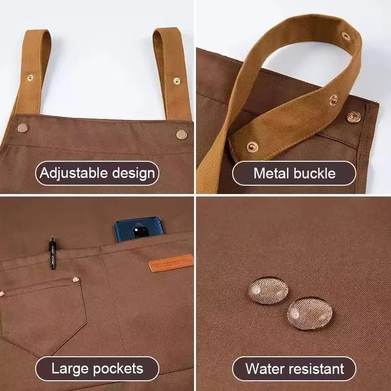 مآزر الشيف مع جيوب كبيرة مقاومة للماء في الهواء الطلق نزهة شواء التخييم المطبخ الأسرة تنظيف كوك مريلة قابلة للتعديل