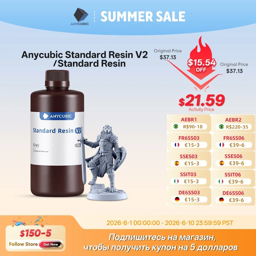 ANYCUBIC 405nm UV Standard Resin / Standard Resin V2 For LCD 3D Printer Photon Mono M7 3D Printing Resin UV Sensitive Resin 1kg