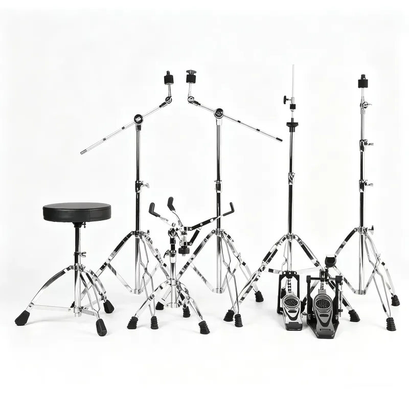 Wholesale full set of high-end silver metal drum stands, high quality, durable and lightweight OEM musical instruments and
