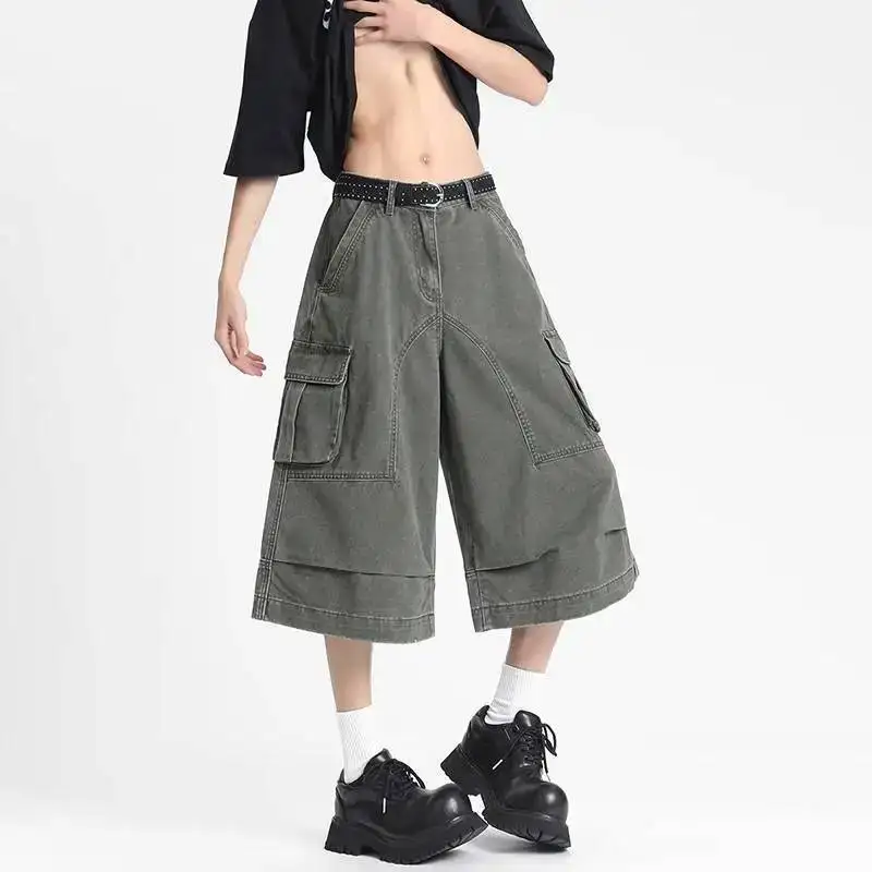 LUZHEN Color Cropped 2026 Loose Straight Summer Trousers Men's Solid Original Multi Pockets Design Stylish Casual Shorts JY8033