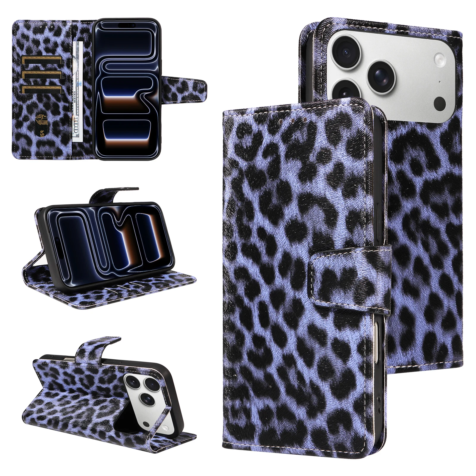PU Leather Phone Case for Samsung A51 A50 A42 A40 A31 A22 A21 A06 A05 A03 A02 Leopard Print Magnetic Stand Anti Drop Phone Cover