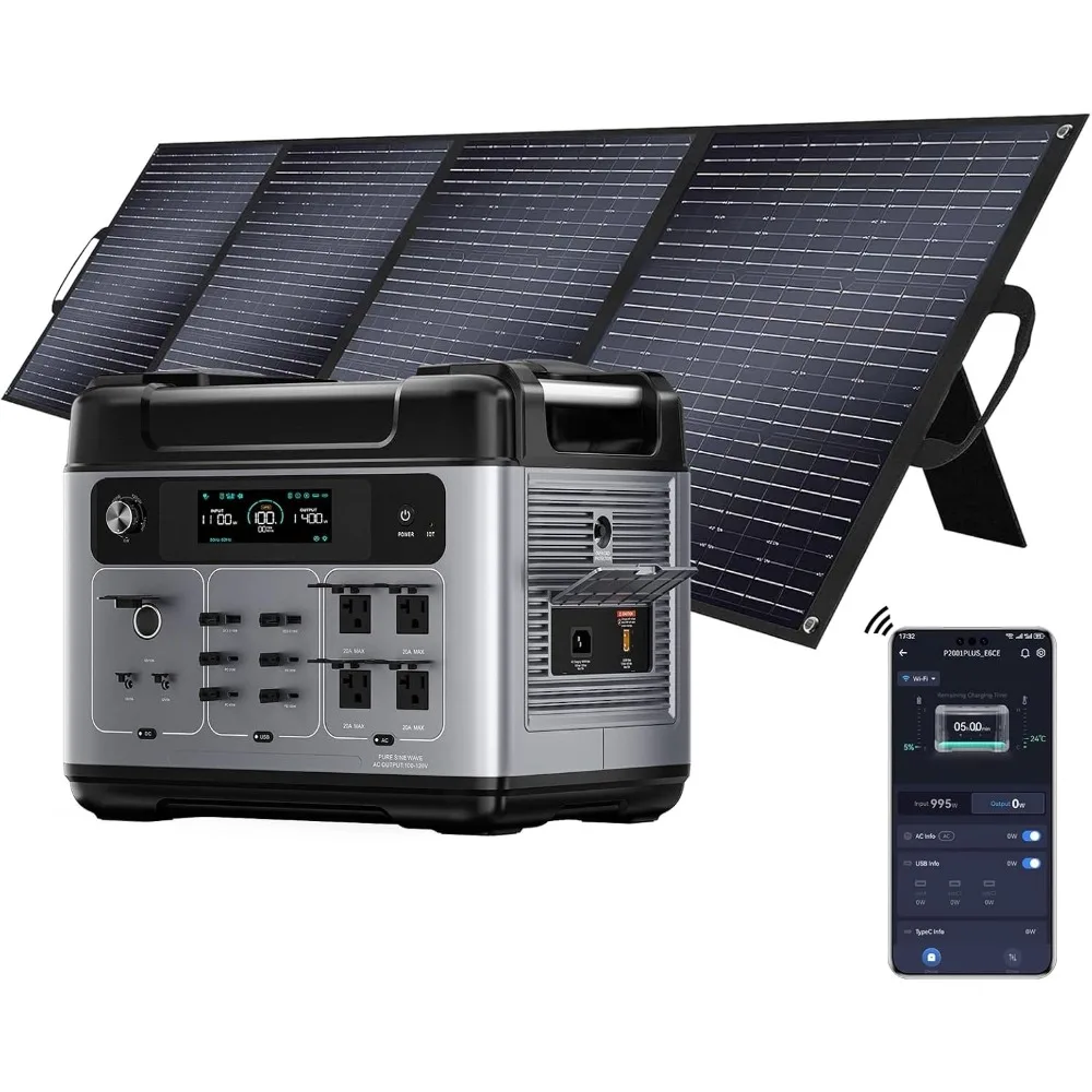 P2001 Plus 2400W Solar Generator with 200W Solar Panel, 2048Wh Solar power station, 1800W Fast Charging, Smart APP Charging