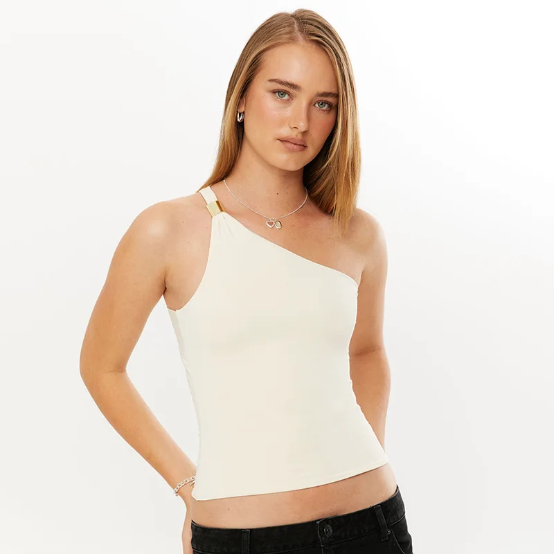 Pure Color Slanted Ne Single Oulder Top Damen Gestricktes Tube Top Dünne Frühlingssaison Leichtgewicht Chinesisch Hergestellt