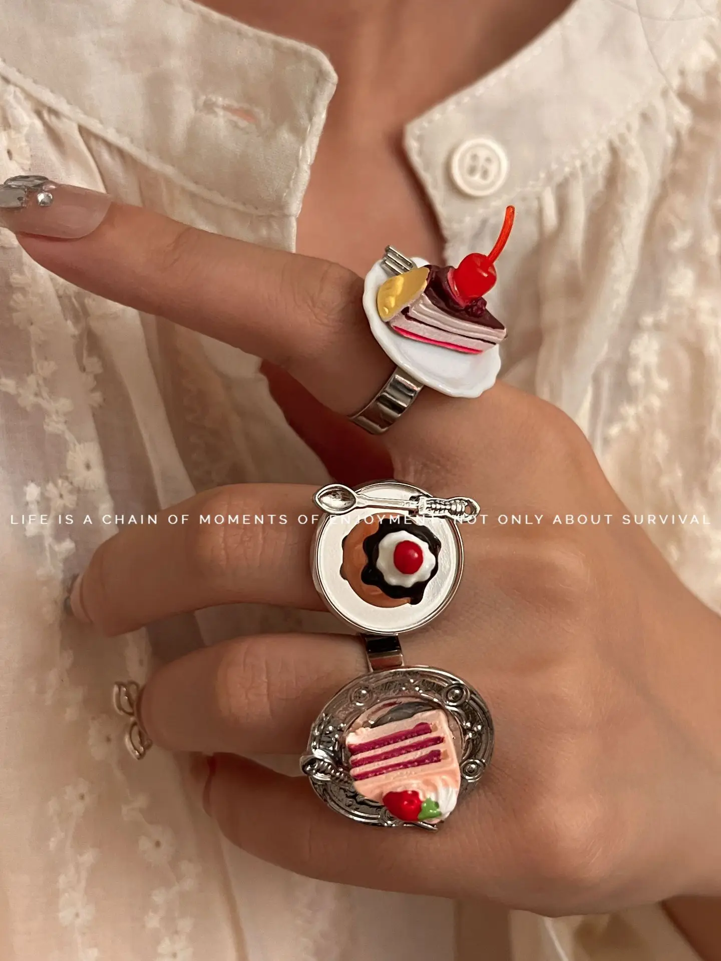 Fashion Cute Colorful Strawberry Cake Rings For Women Adjustable Young Girl New in Rings Y2k Korean Dongdaemun 2023 Gift Charm