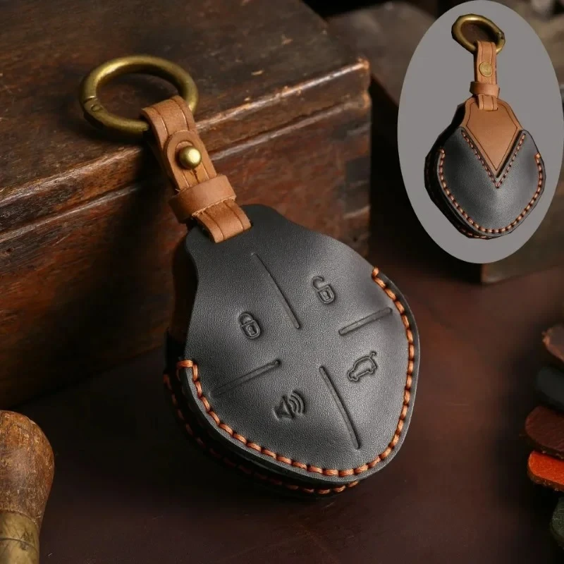 

Handmade Leather Full Cover Car Key Case for 2022 2023 Jetour DASHING X-1 Plus DTC Car Remote Key Protection Shell Keychain
