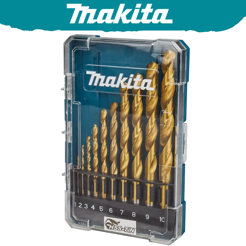 

Makita Original D-72849 HSS TIN Drill Bit Economy Set 10-Piece Twist Drill Bits Straight Shank Metal Power Tool Attachments