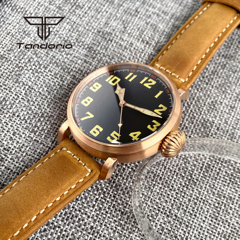 Tandorio Cusn8 Bronze/Stainless Steel 46.5mm Fashion Automatic Men Watch Leather Strap NH35A PT5000 Sapphire Crystal Screw Crown