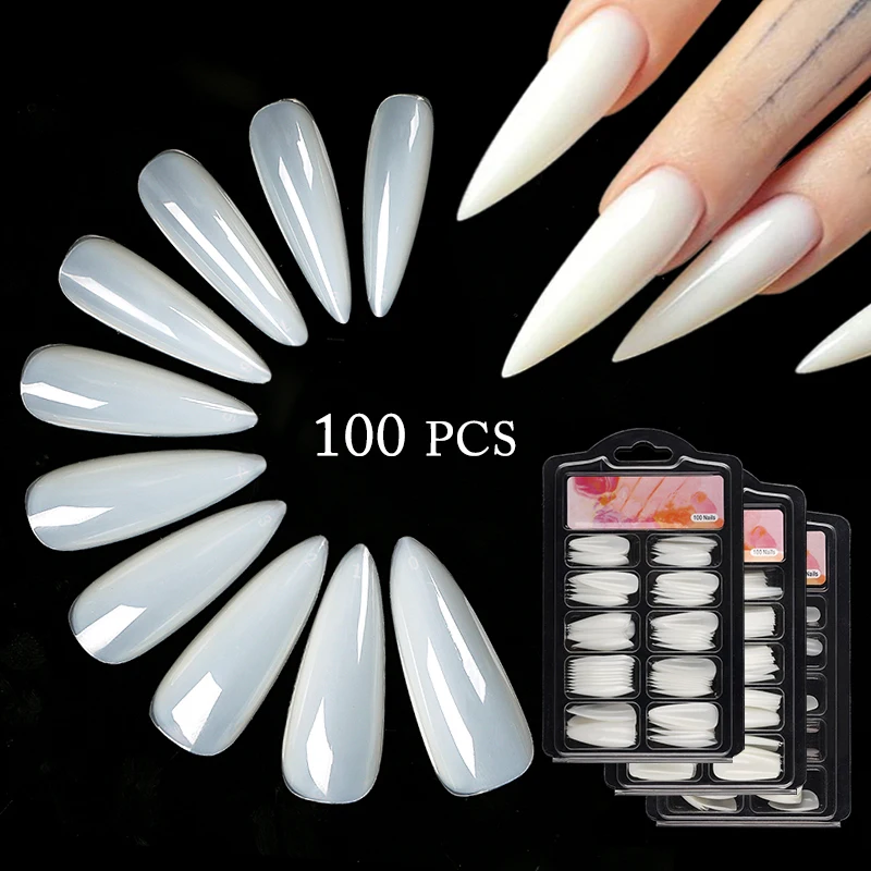 100 Stks/doos Quick Extension Volledige Dekking Nep Nagels Clear White Water Drop Doodskist Valse Nagels Tips Vinger Extension Nail Art mold