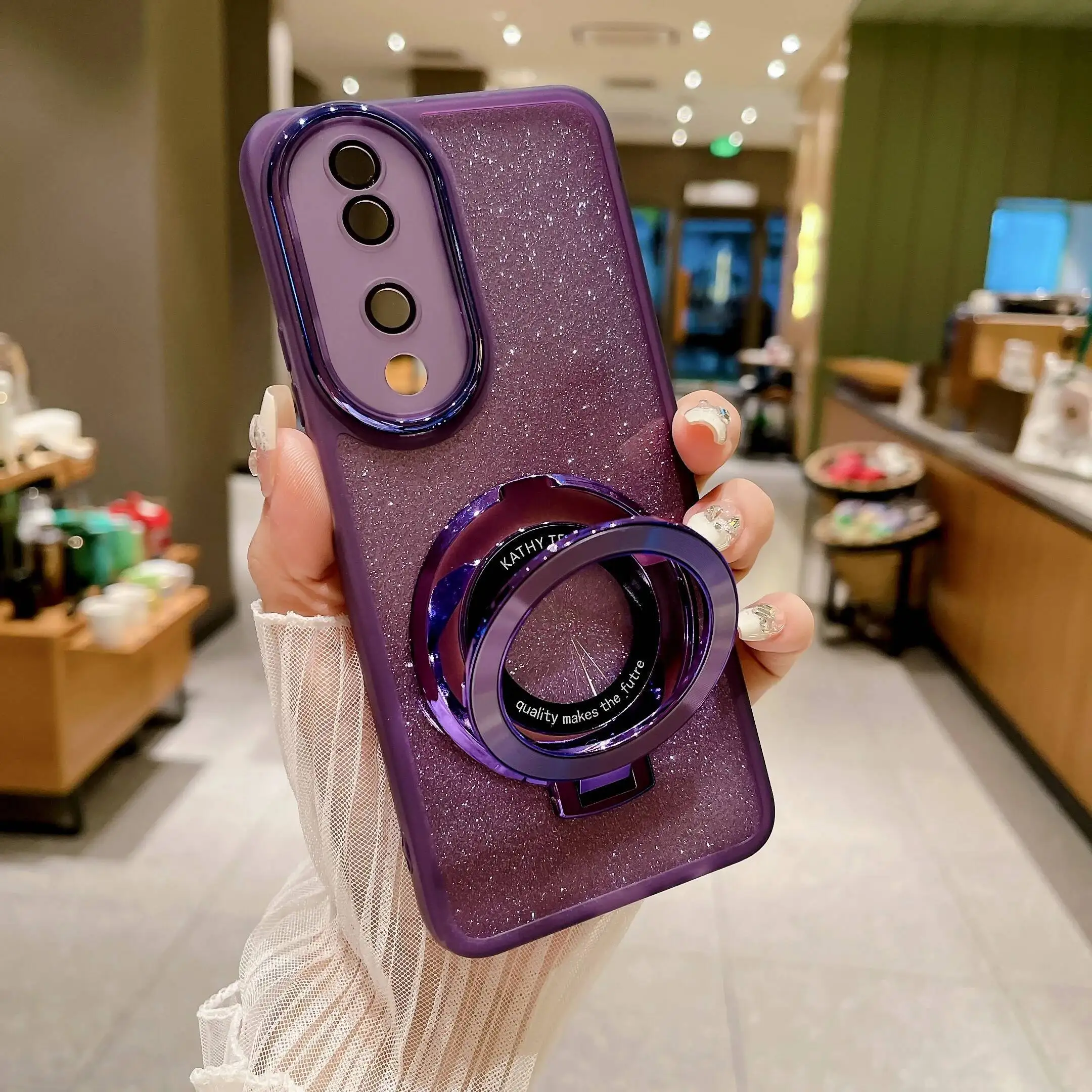 ل انفينيكس الساخن 60 50 60i برو زائد المضادة للصدمات بلينغ حلقة حامل غطاء واقٍ مزخرف لهاتف آيفون بريق بولي يوريثان لينة مع حامل