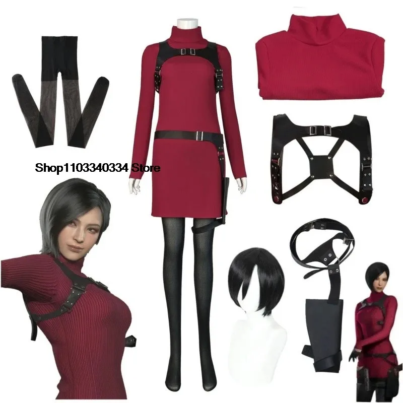 DY20Female Resident 4 Ada Wong 코스프레 의상 드레스 벨트 의상 성인 여성을위한 판타지아 할로윈 카니발 변장 슈트