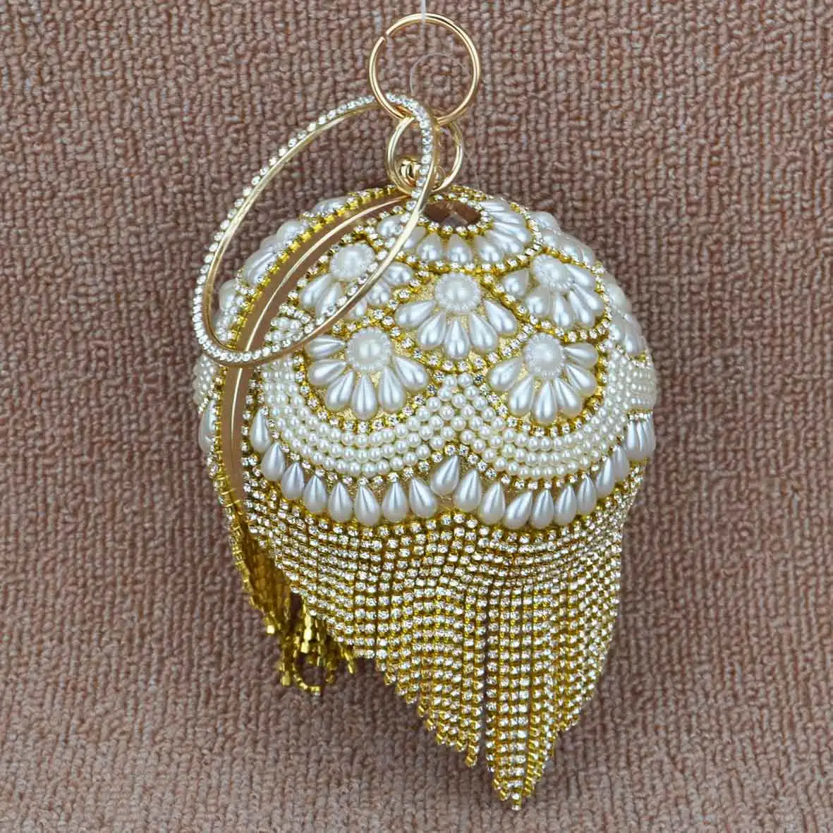 Design złota piłka torebki damskie srebrne zroszony perła Mini torebeczka torebka z łańcuszkiem Lady Wedding Bridal torebka wieczorowa kopertówka