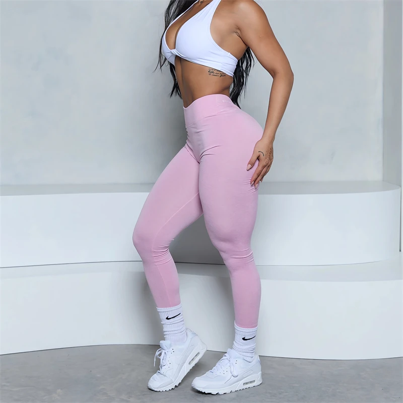 Pchee Bum Low V-Back Scrunch Butt Leggings Women Fitness Sport Seamless Leggings High Waist Elastic Solid Yoga Pants Gym Jogging