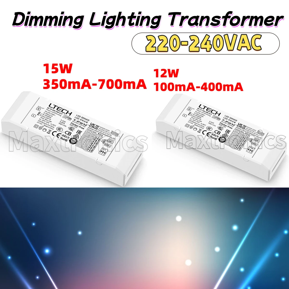 

100mA-400mA/ 350mA-700mA LTECH 12W/15W Dimming Lighting Transformer CC Constant Current Led Triac Driver 220-240VAC for LED Lamp