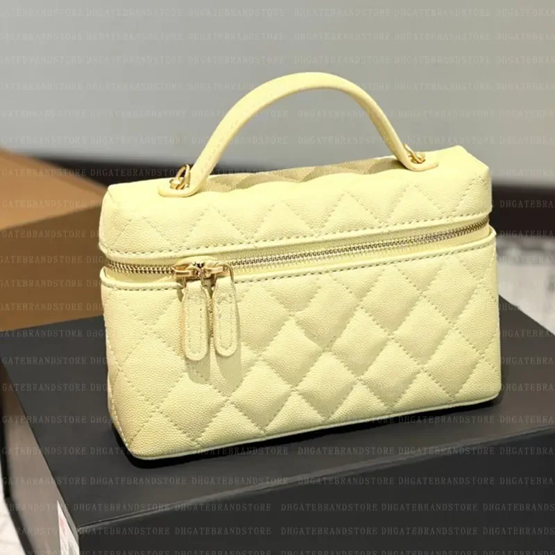 

Woman Makeup Bag Cowhide Handle Tote Vanity Makeup Box Bags Gold Chain Crossbody Zipper Suitcase Card Holder Purse