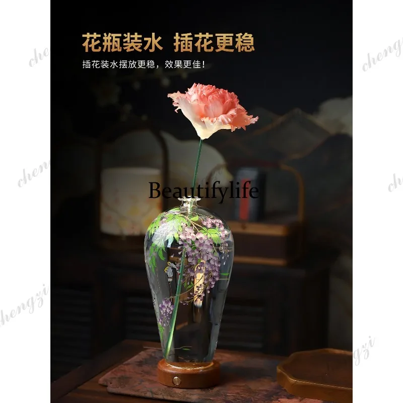 Luminous glass vase ornament home decoration flower insert living room study fresh gift