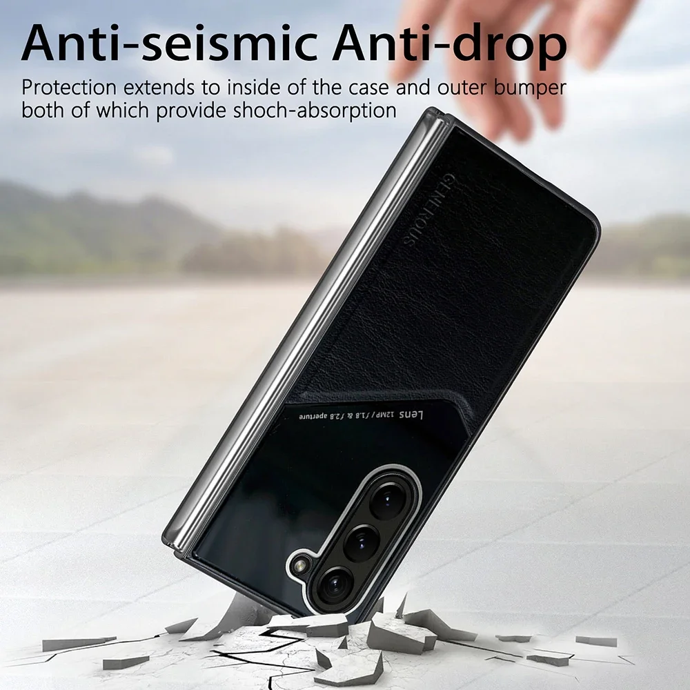 Luxury Leather Magnetic Car Many Function Case for Samsung Galaxy Z Fold 6 5 4 3 TPU Soft Frame Shockproof Protect Phone Cover